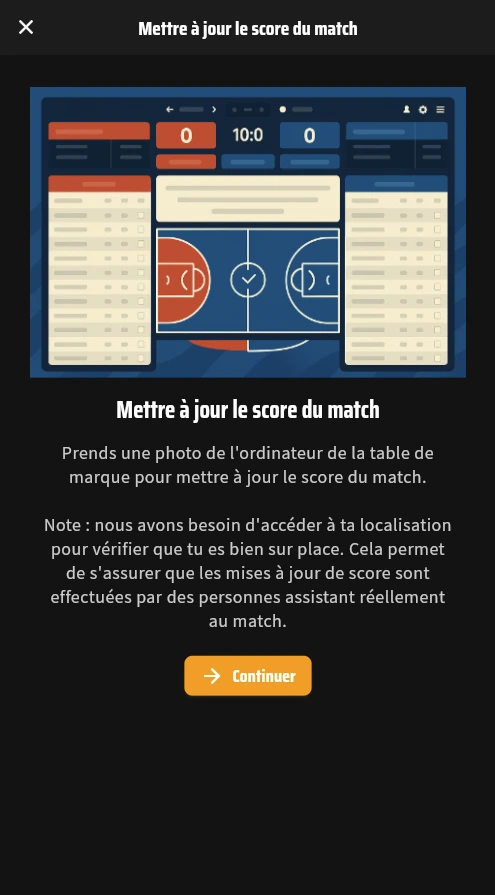 Mise à jour de score en direct – capture de l’écran de contribution par photo